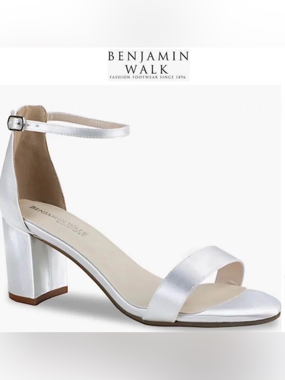 5/$30 Benjamin Walk Champagne Off-White Satin Ankle-Strap Heel New! 5 1/2